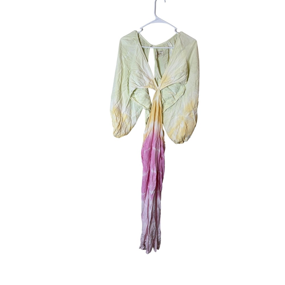 Jen's Pirate Booty Dress Womens Medium Tie Dye Cutout Long Sleeve Maxi Boho